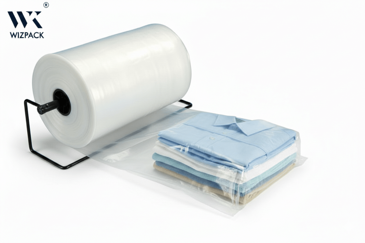 24" LDPE Transparent Plastic Tubing Roll – 200 GSM, 30 kg Roll for Laundry Garment Packing - Laundry packaging