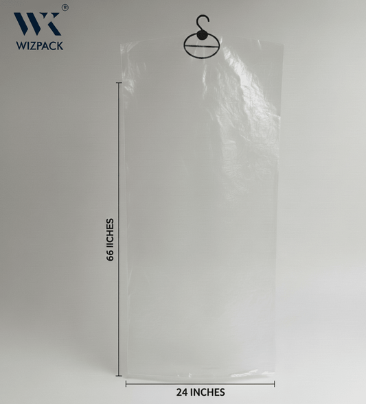 Clear Garment Cover Bags | Heavy Duty Polybag for Bridal Gowns, Lehengas, Sherwanis, Coats (24" W x 66" H) | Dry Cleaning Polybag Covers on Hanger | 5 LDPE Quality | Pack of 25 pieces - Laundry packaging