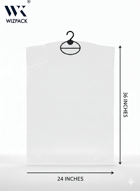 Clear Plastic Garment Bags for Suits, Coats, Blazers (24" W x 36" H) | Dry Cleaning Polybag Covers on Hanger | 5 LDPE Quality | Pack of 50 pieces. - Laundry packaging