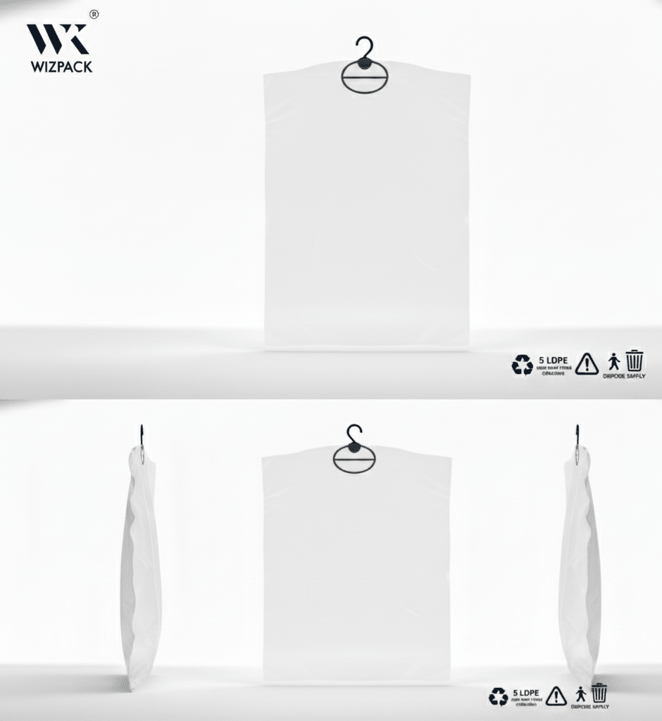 Clear Plastic Garment Bags for Suits, Coats, Blazers (24" W x 36" H) | Dry Cleaning Polybag Covers on Hanger | 5 LDPE Quality | Pack of 50 pieces. - Laundry packaging