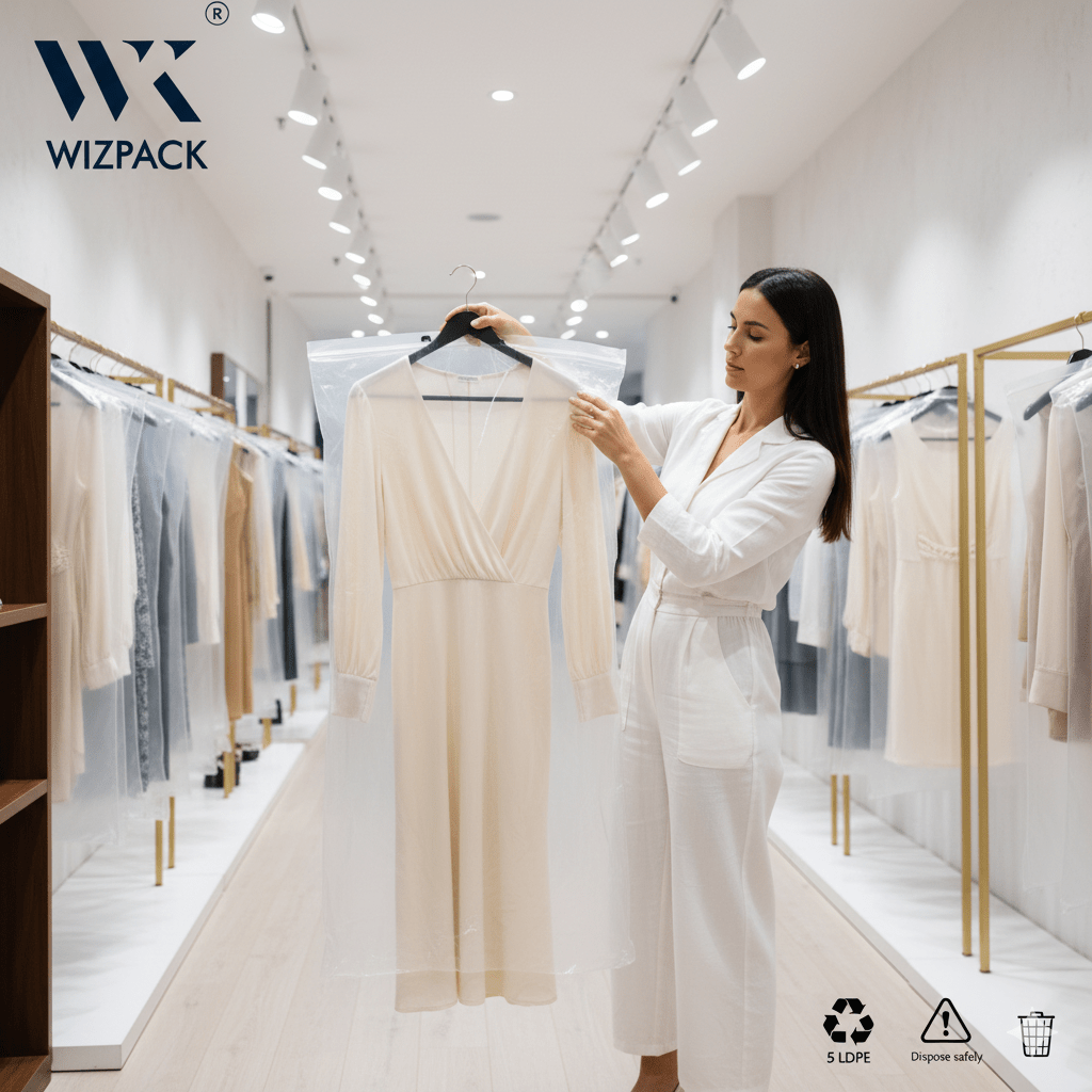 Clear Plastic Garment Bags for Suits, Coats, Blazers (24" W x 36" H) | Dry Cleaning Polybag Covers on Hanger | 5 LDPE Quality | Pack of 50 pieces. - Laundry packaging