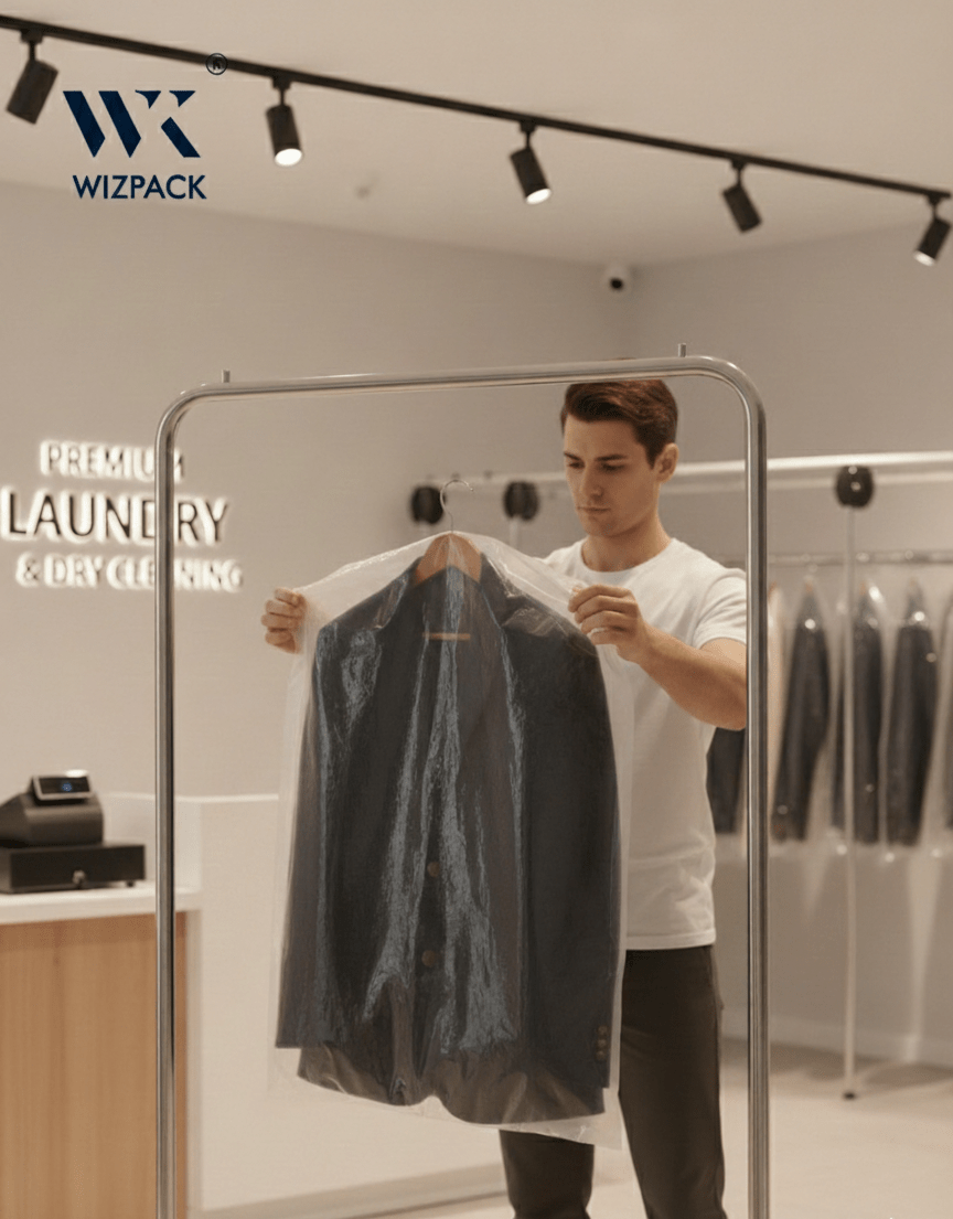 Clear Plastic Garment Bags for Suits, Coats, Blazers (24" W x 36" H) | Dry Cleaning Polybag Covers on Hanger | 5 LDPE Quality | Pack of 50 pieces. - Laundry packaging