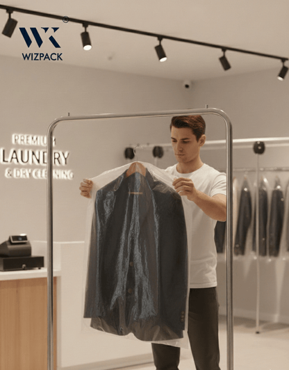 Clear Plastic Garment Bags for Suits, Coats, Blazers (24" W x 36" H) | Dry Cleaning Polybag Covers on Hanger | 5 LDPE Quality | Pack of 50 pieces. - Laundry packaging